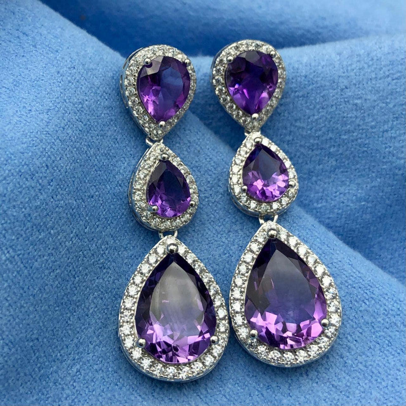 53.90 Carats Fabulous Natural Amethyst Earrings in 925 Silver Sterling Earrings