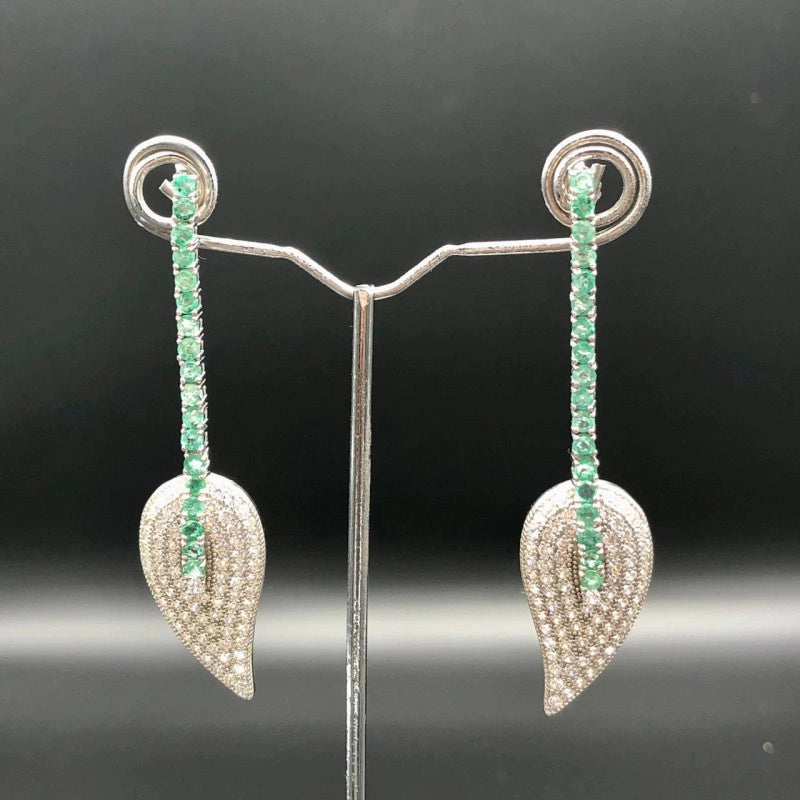 68.21 Carats Natural Emerald 925 Silver Earrings With CZ