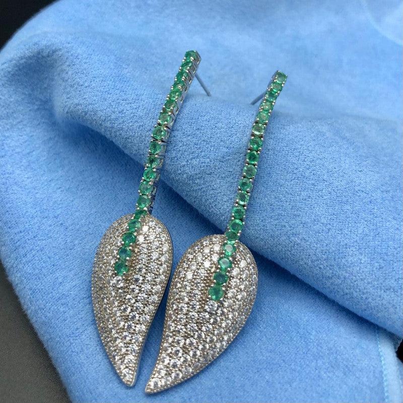 68.21 Carats Natural Emerald 925 Silver Earrings With CZ