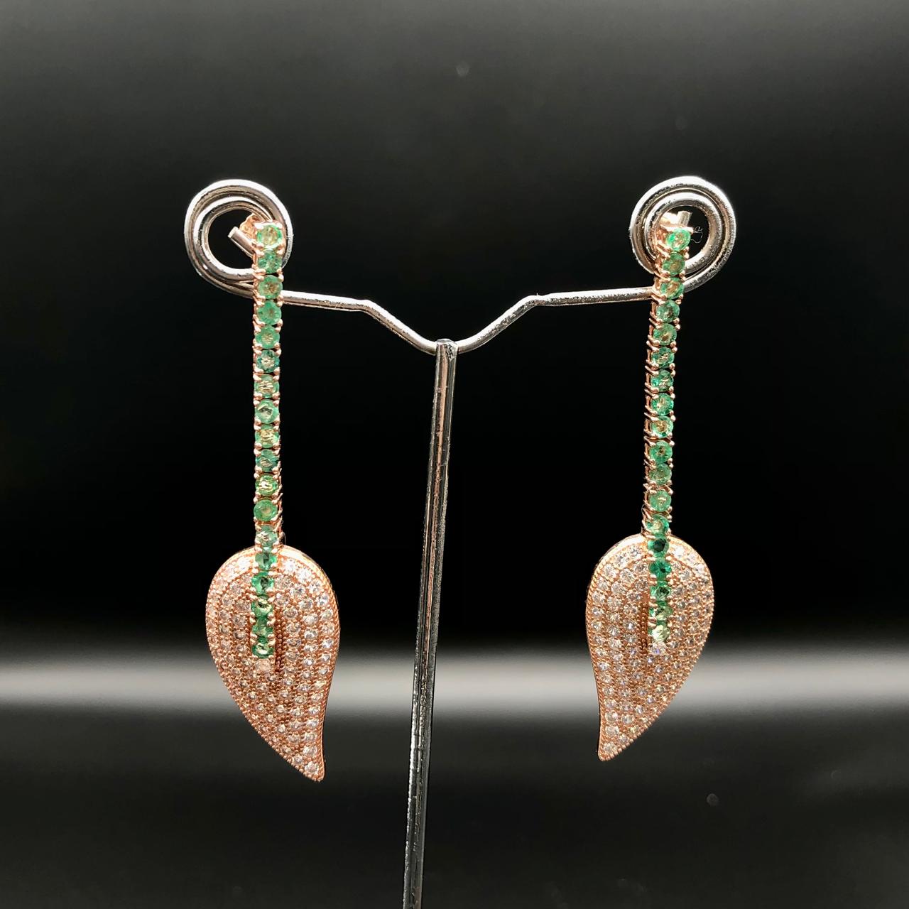 68.50 Carats Natural Emerald 925 Silver Earrings With CZ