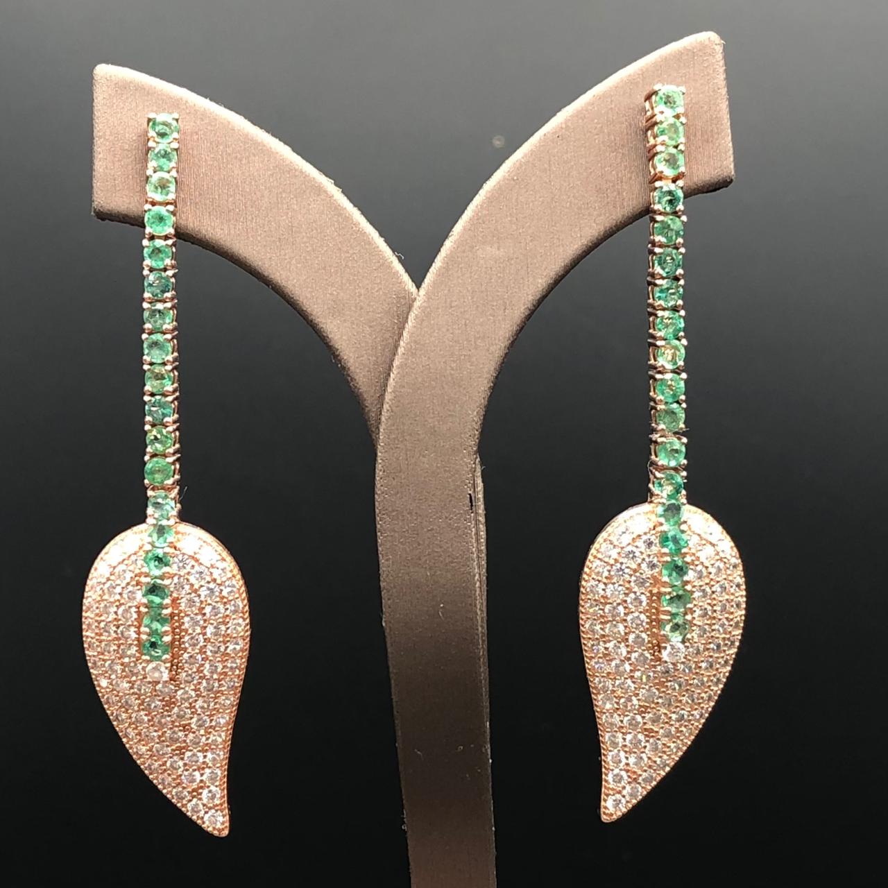 68.50 Carats Natural Emerald 925 Silver Earrings With CZ