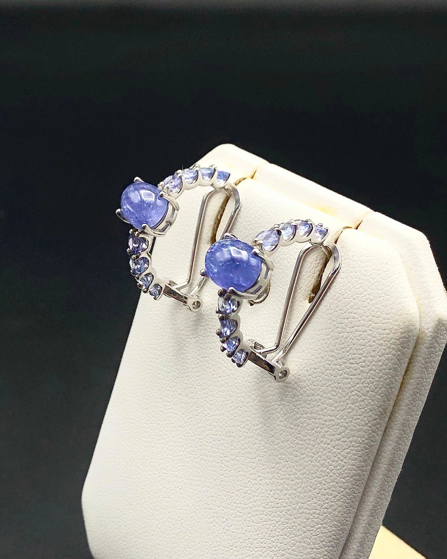 29.77 Ct Natural Tanzanite with CZ Earrings in 925 Silver