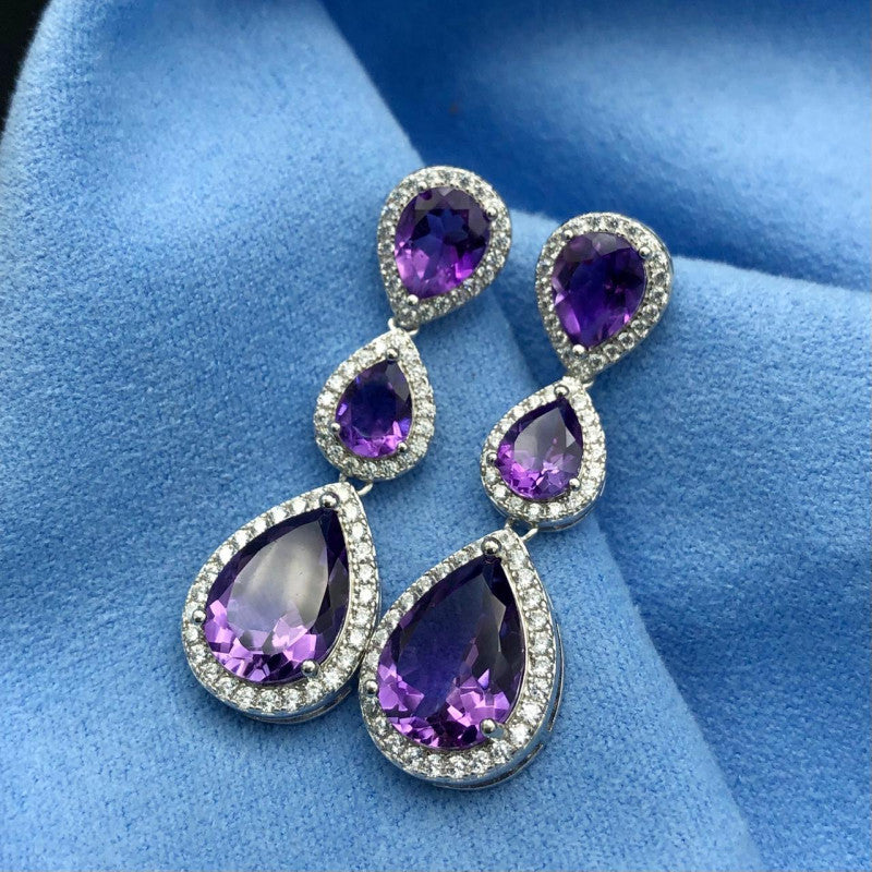 53.90 Carats Fabulous Natural Amethyst Earrings in 925 Silver Sterling Earrings