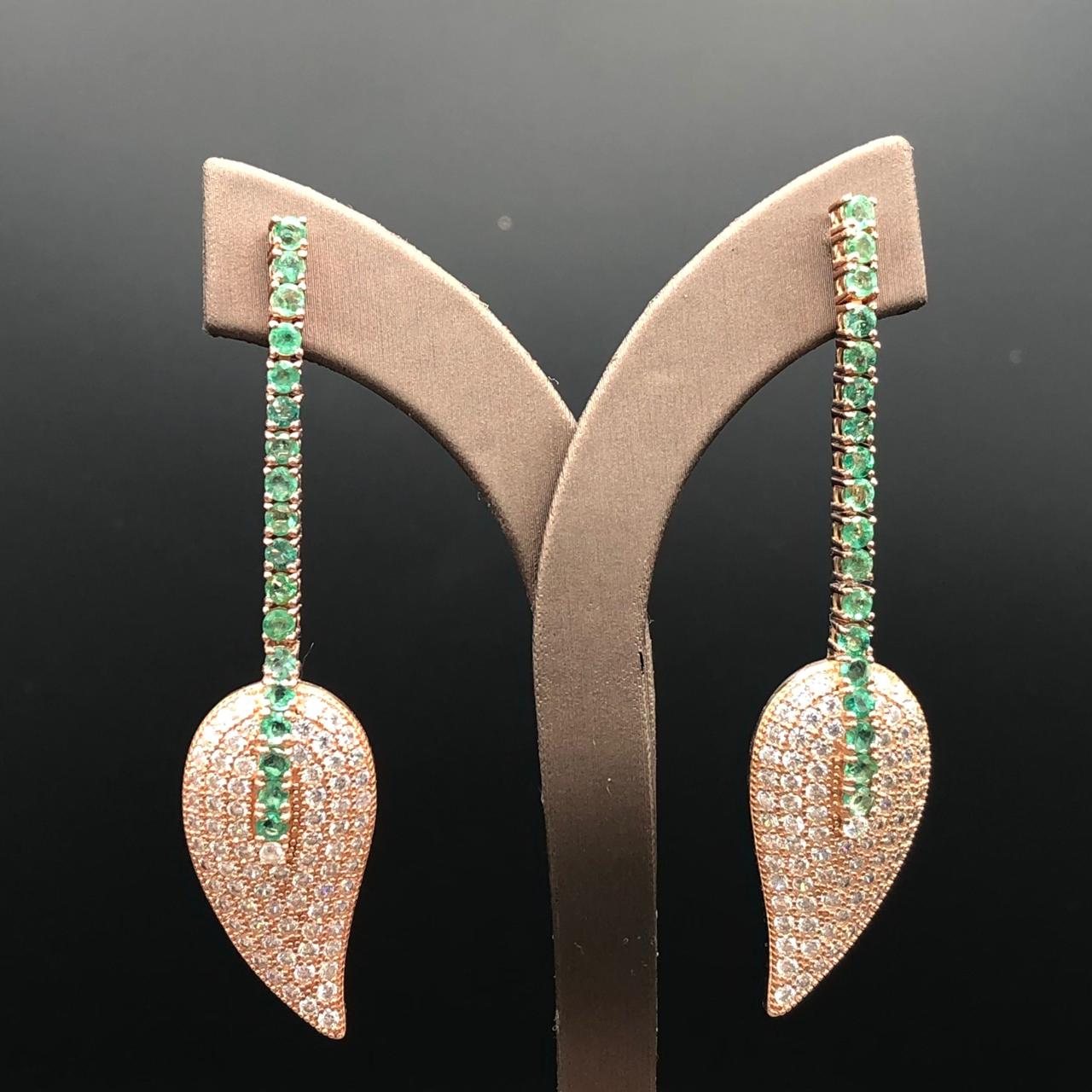 68.50 Carats Natural Emerald 925 Silver Earrings With CZ