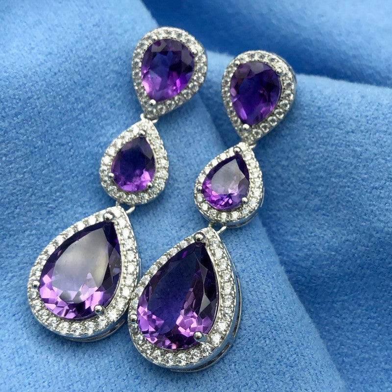 53.90 Carats Fabulous Natural Amethyst Earrings in 925 Silver Sterling Earrings