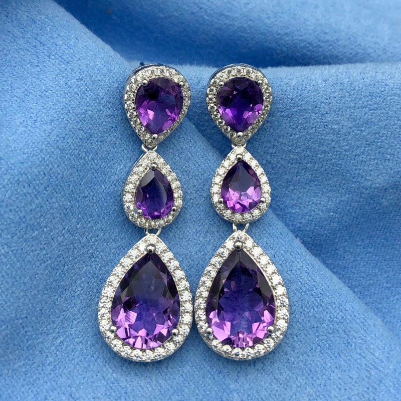 53.90 Carats Fabulous Natural Amethyst Earrings in 925 Silver Sterling Earrings