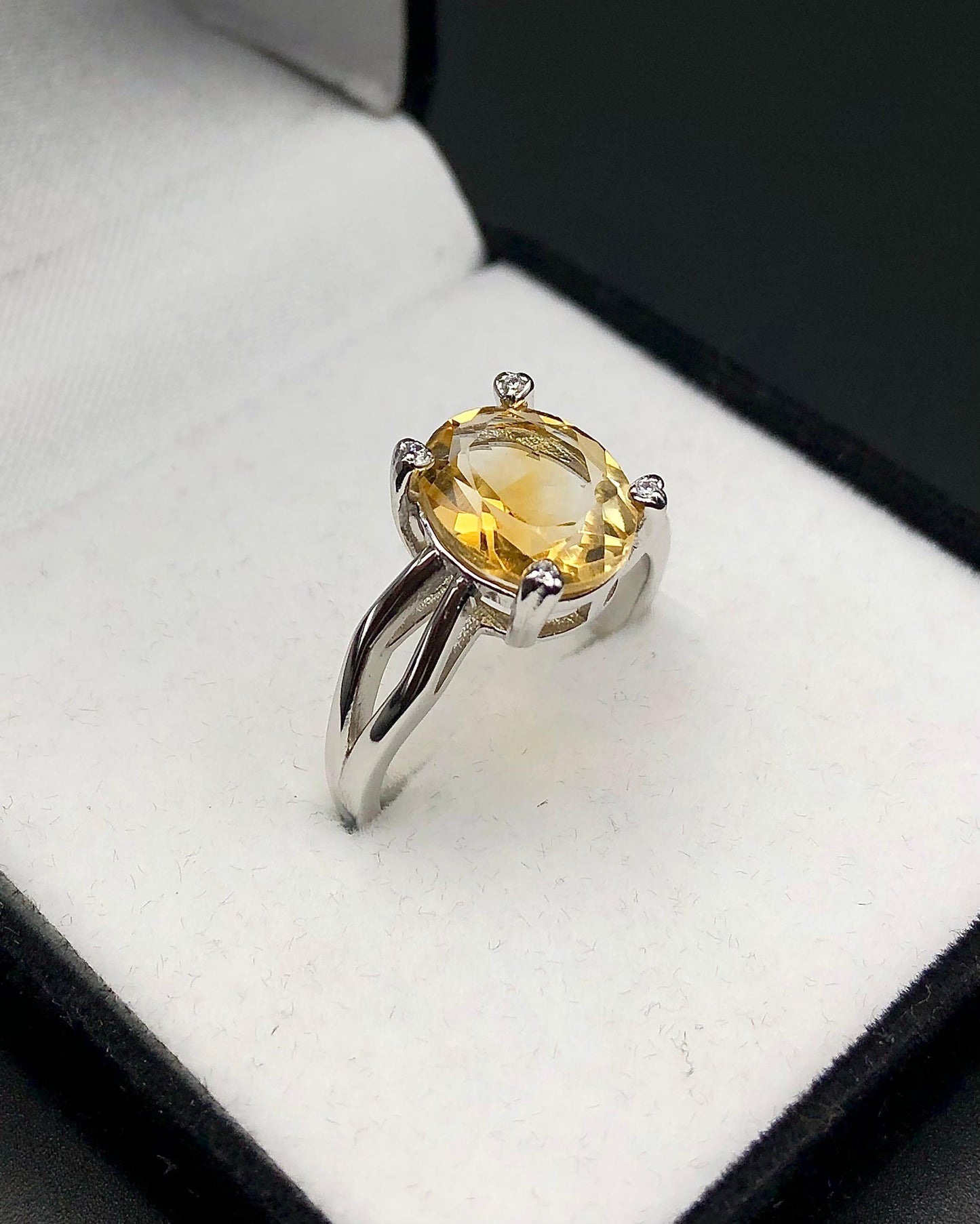 17.74 Carats Golden Topaz with CZ Ring Sterling Silver 925 size US 8