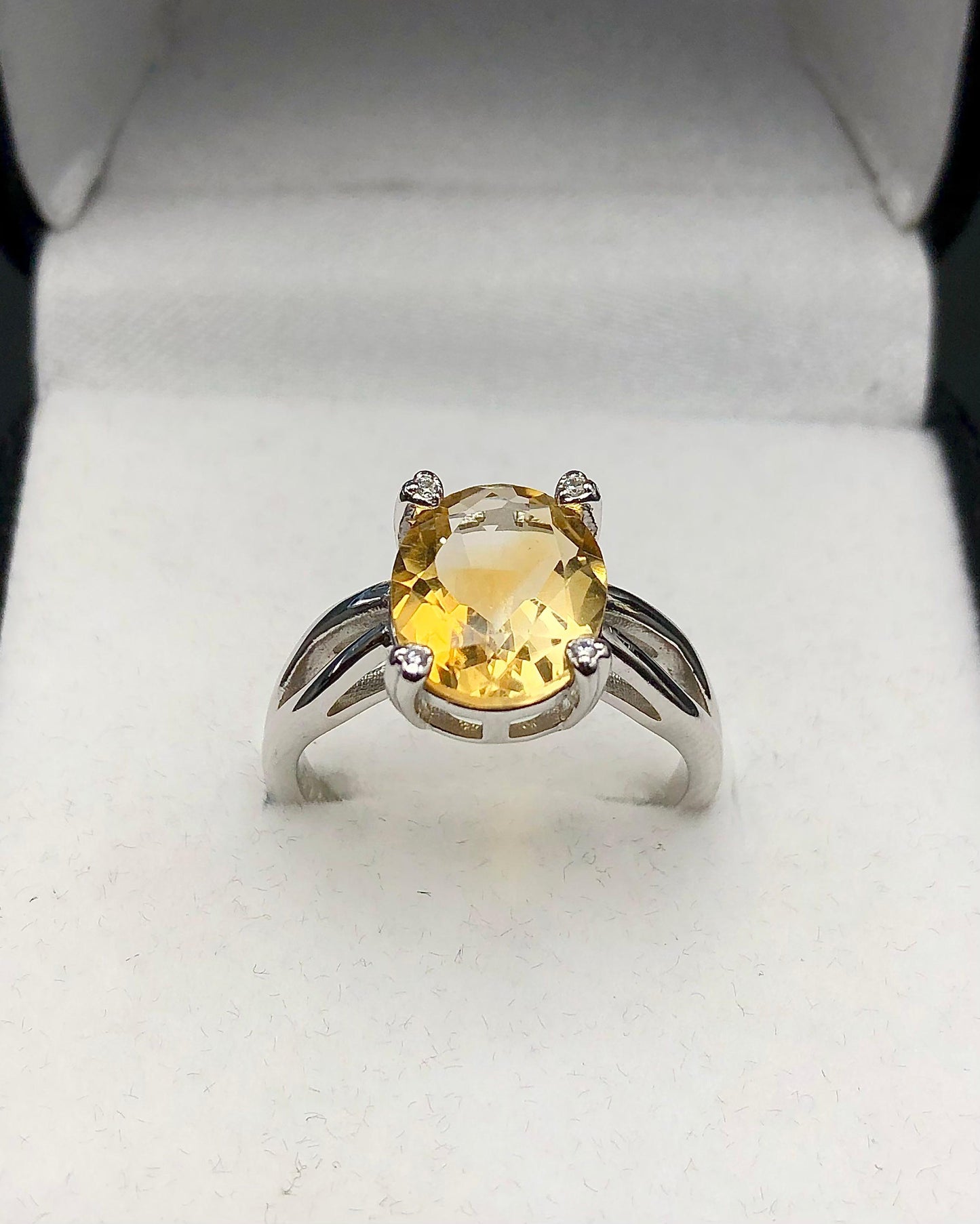 17.74 Carats Golden Topaz with CZ Ring Sterling Silver 925 size US 8