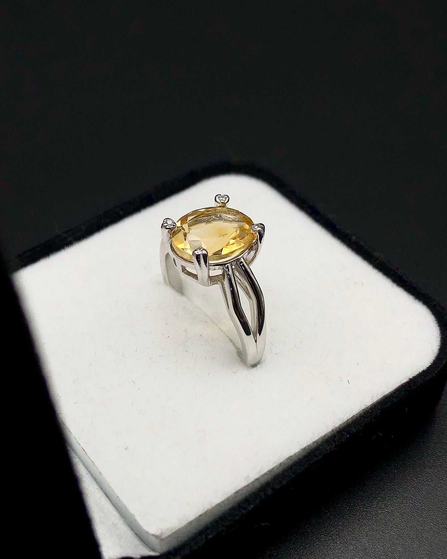 17.74 Carats Golden Topaz with CZ Ring Sterling Silver 925 size US 8