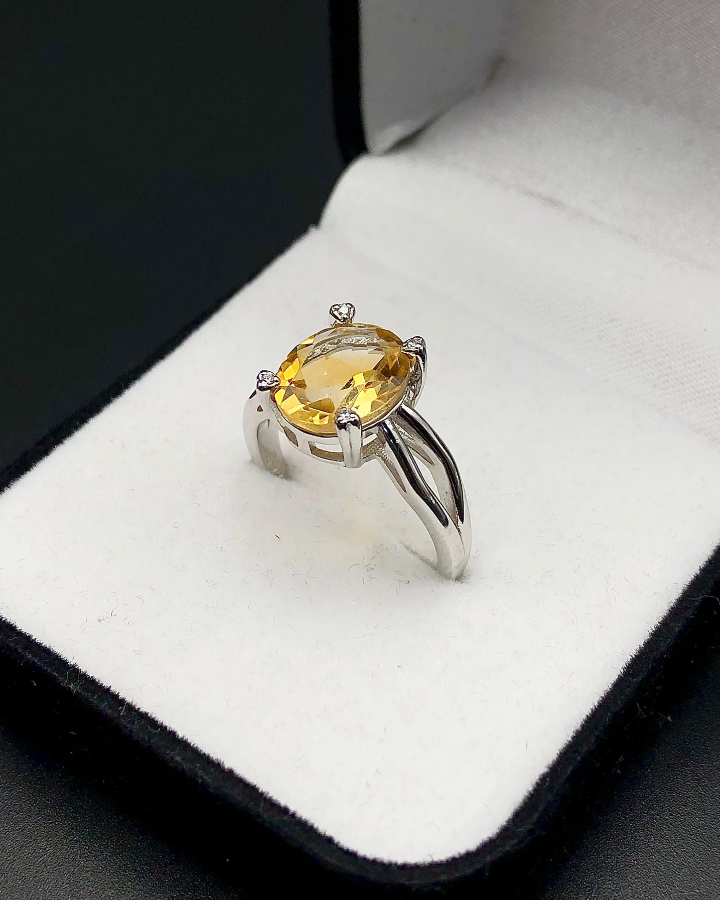 17.74 Carats Golden Topaz with CZ Ring Sterling Silver 925 size US 8