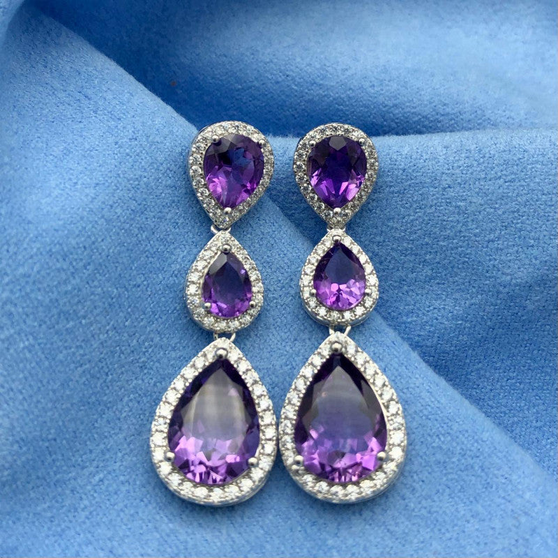 53.90 Carats Fabulous Natural Amethyst Earrings in 925 Silver Sterling Earrings