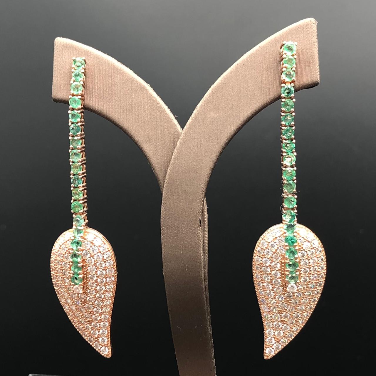 68.50 Carats Natural Emerald 925 Silver Earrings With CZ