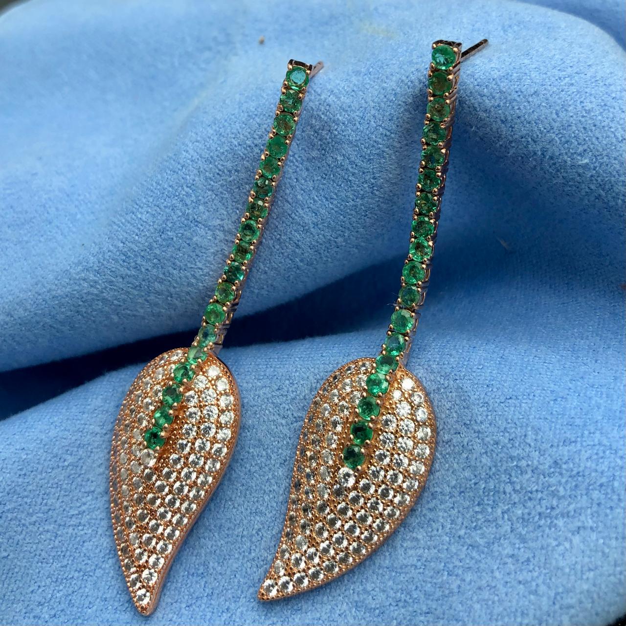 68.50 Carats Natural Emerald 925 Silver Earrings With CZ